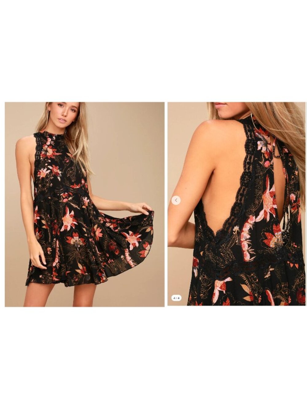Intimately Free People She Moves Chemise Floral Sleeveless Lace Slip Dress M